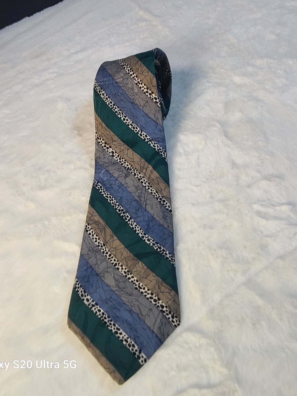 Men's Diagonal Stripe Green, Blue & Gray Tie